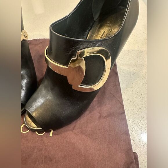 GUCCI Peeptoe Ankle Bootie with Gold Horsebit Zip Up Size 37 - Picture 5 of 13